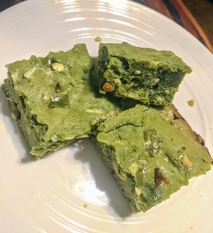White chocolate chip matcha brownies