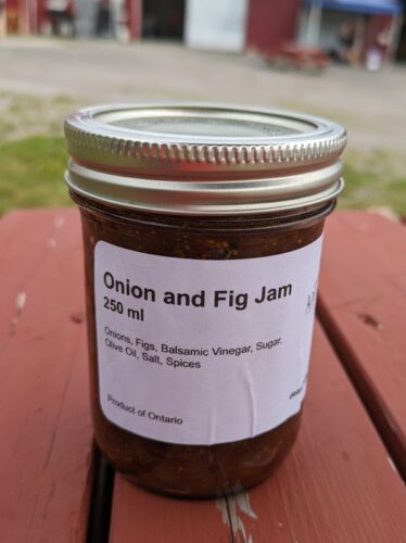 Onion and fig jam in a jar.