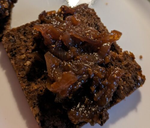 Onion and fig jam on pumpernickle